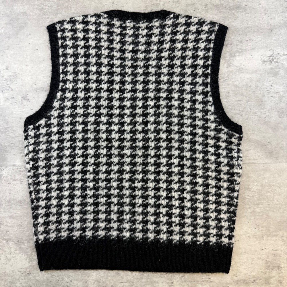 Polo Ralph Lauren Mens Houndstooth Sweater Vest Black White V-Neck Knit Medium - Picture 2 of 5